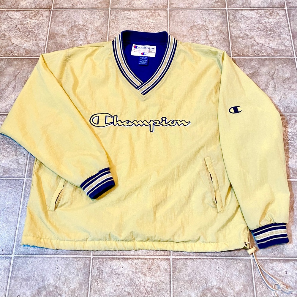 Vintage 90s Champion Embroidered Pullover Windbreaker Jacket Cream Color large